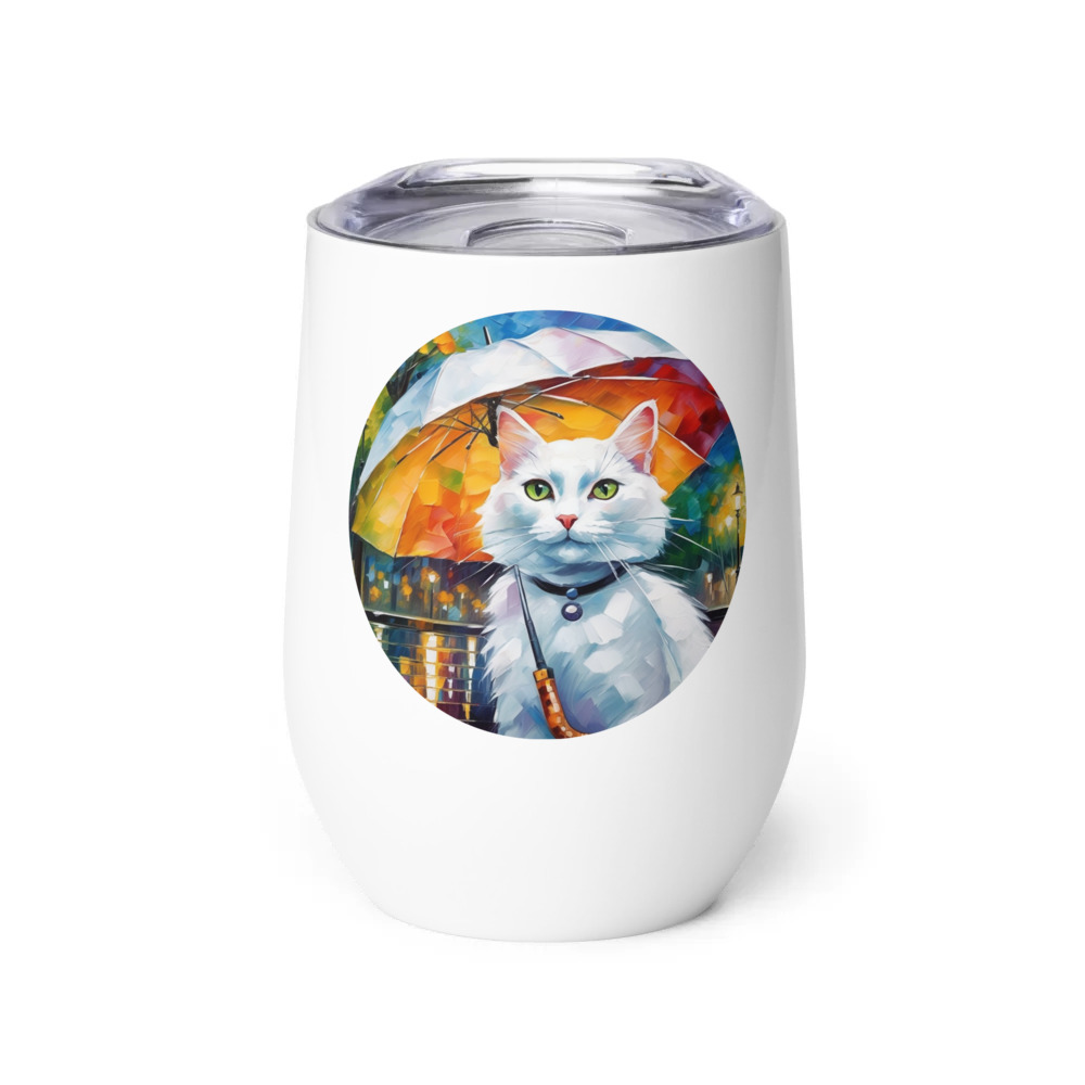 PugMug Custom White Companion Cat Wine Tumbler