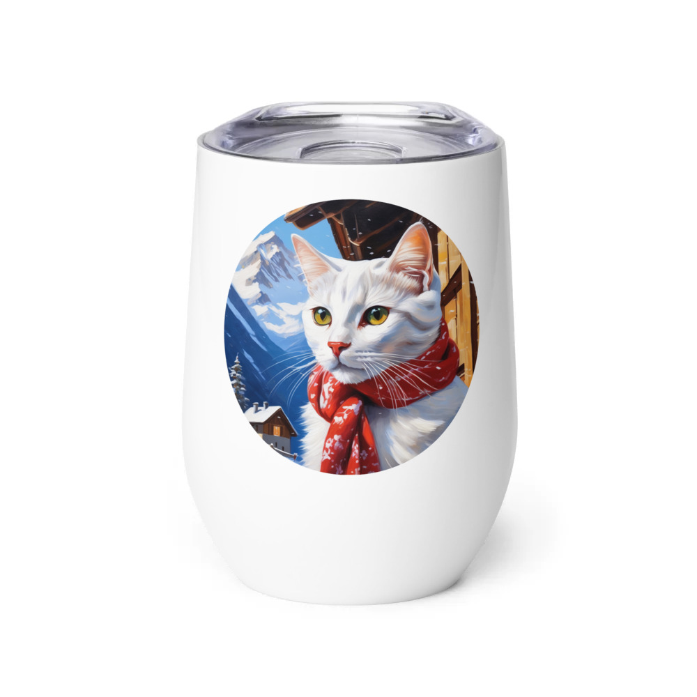 PugMug Custom White Companion Cat Wine Tumbler