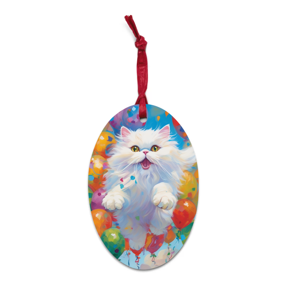 PugMug Custom White Persian Cat Wooden Ornament