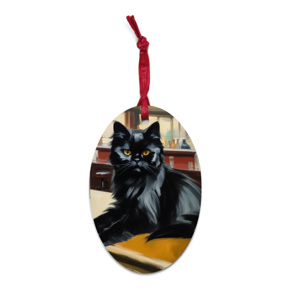PugMug Custom Black Persian Cat Wooden Ornament