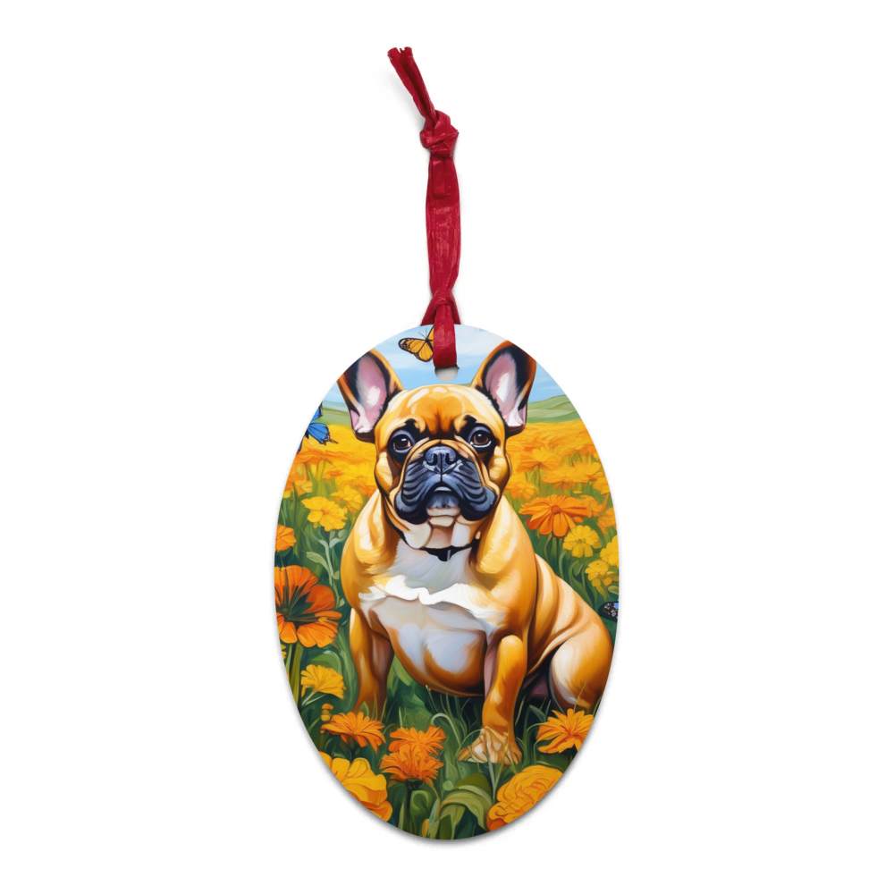PugMug Custom Tan French Bulldog Wooden Ornament