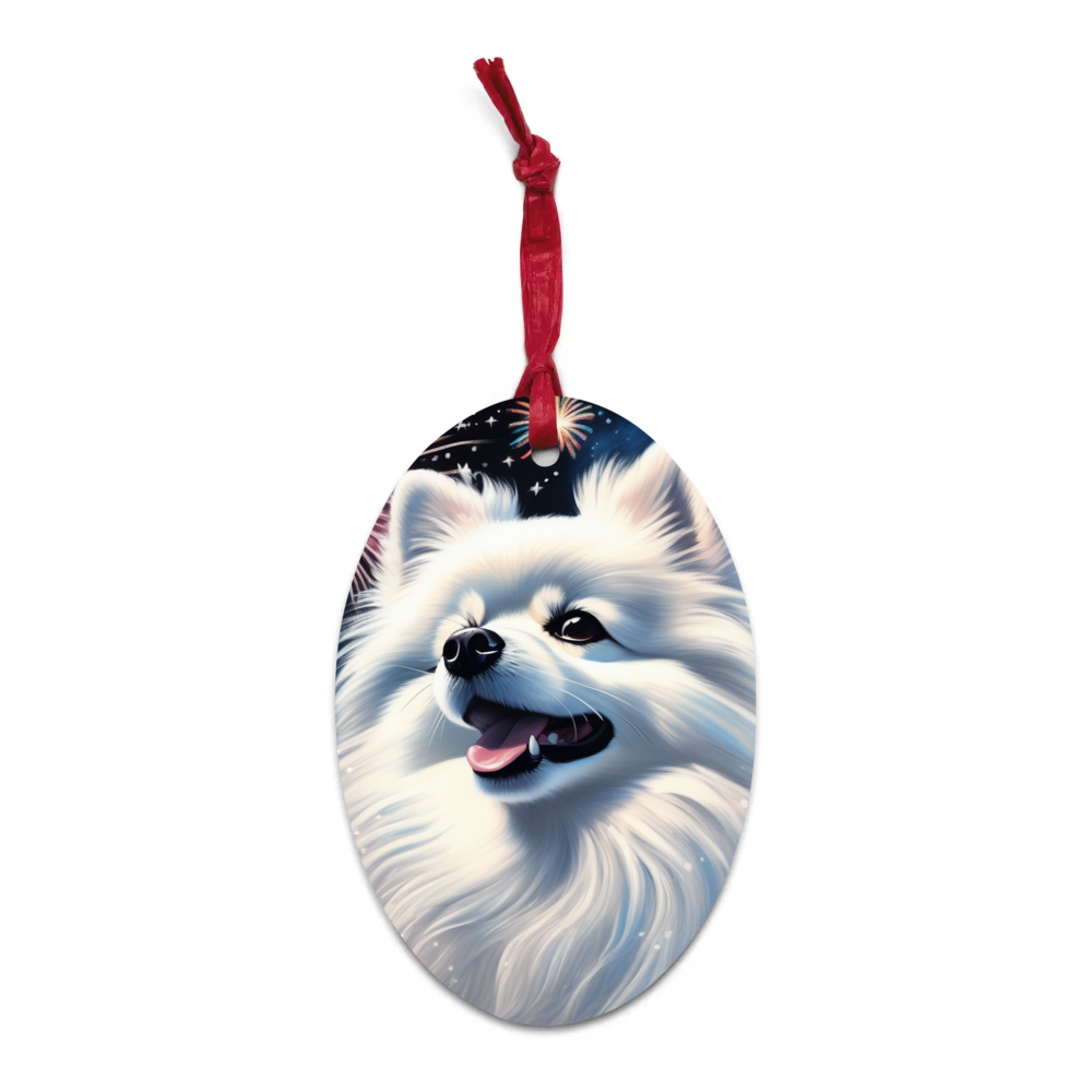 PugMug Custom White Pomeranian Wooden Ornament