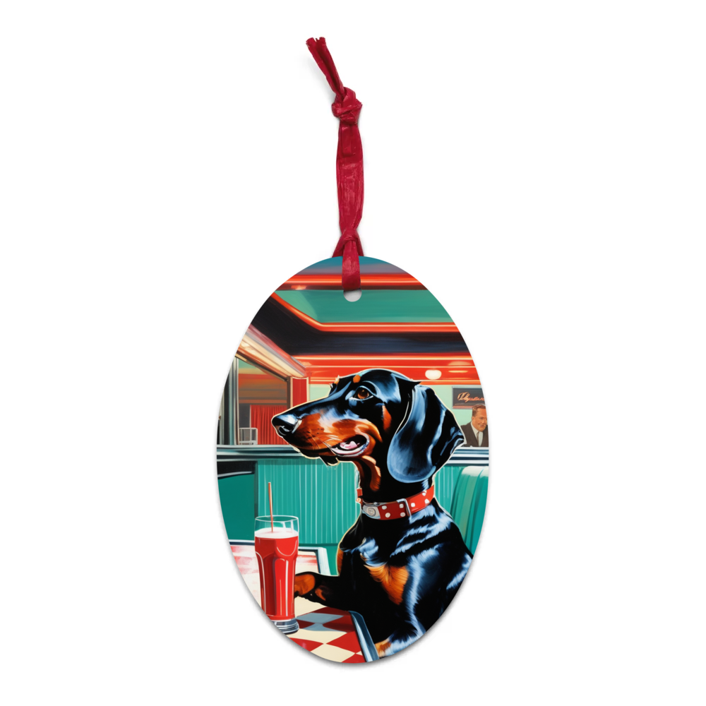 PugMug Custom Black Dachshund Wooden Ornament