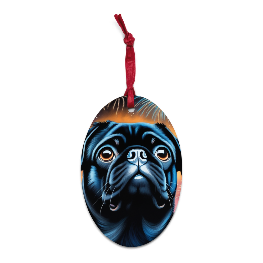 PugMug Custom Black Pug Wooden Ornament