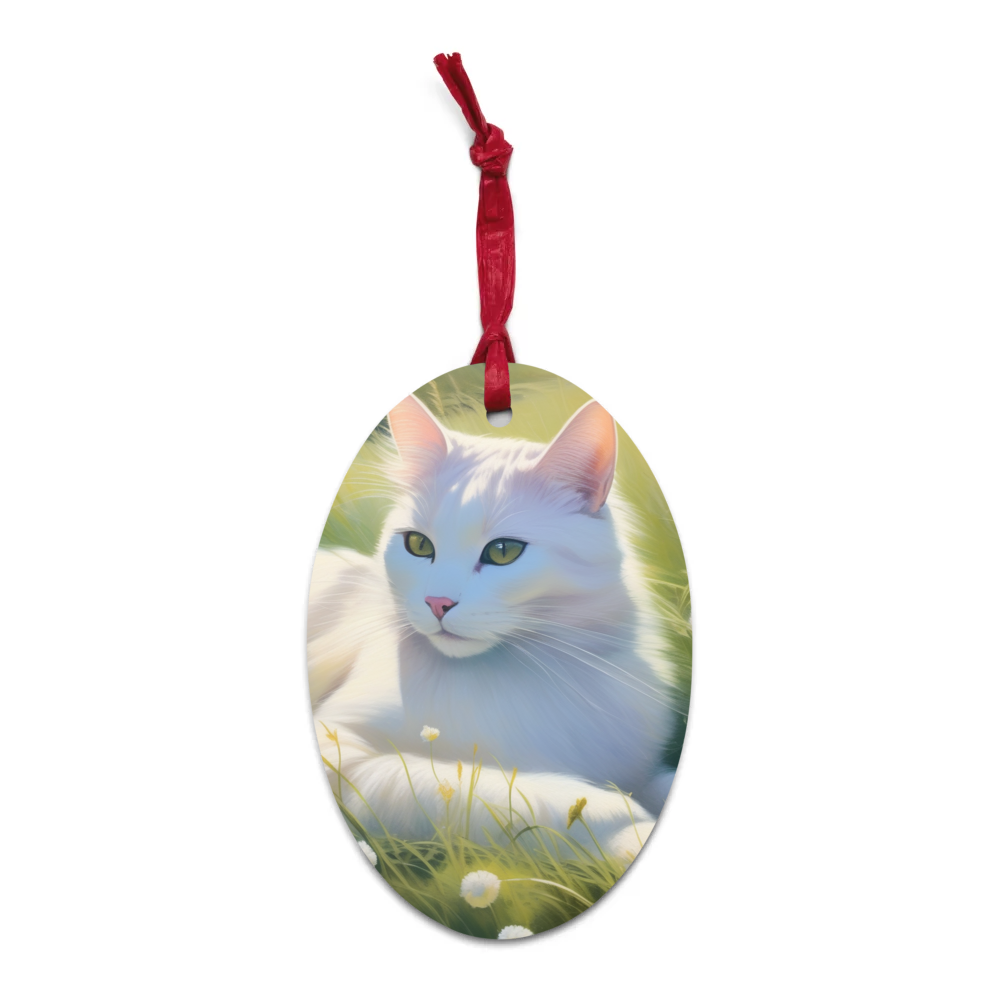 PugMug Custom White Companion Cat Wooden Ornament