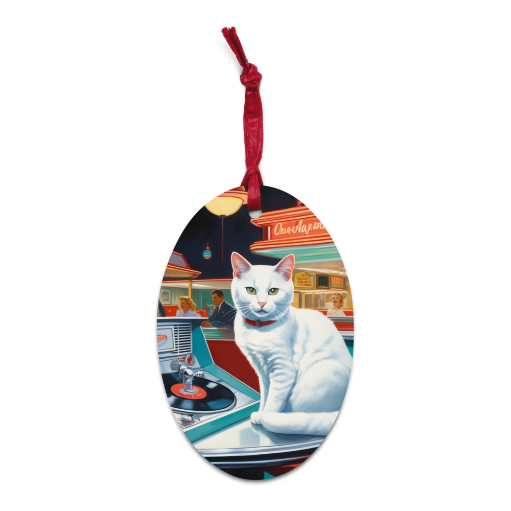 PugMug Custom White Companion Cat Wooden Ornament