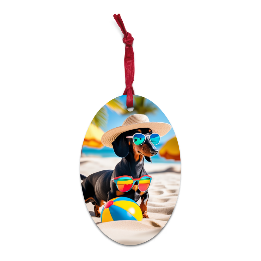PugMug Custom Black Dachshund Wooden Ornament