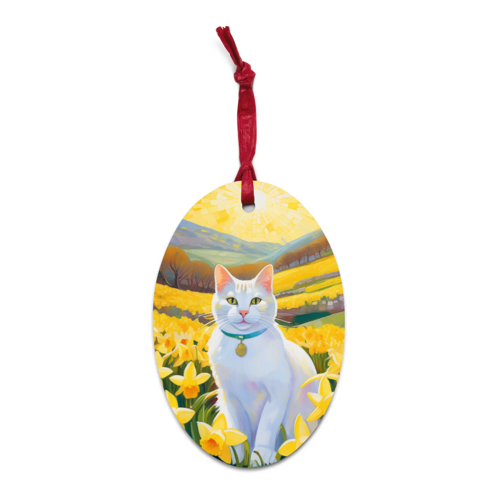 PugMug Custom White Companion Cat Wooden Ornament