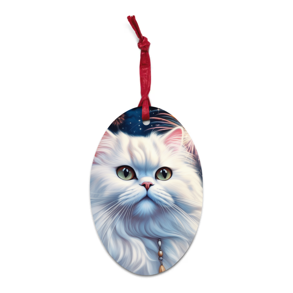 PugMug Custom White Persian Cat Wooden Ornament