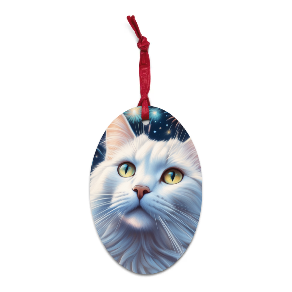 PugMug Custom White Companion Cat Wooden Ornament