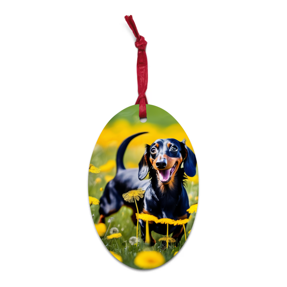 PugMug Custom Black Dachshund Wooden Ornament