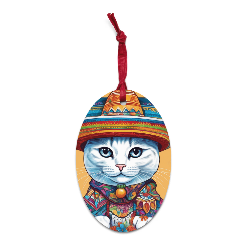 PugMug Custom White Companion Cat Wooden Ornament