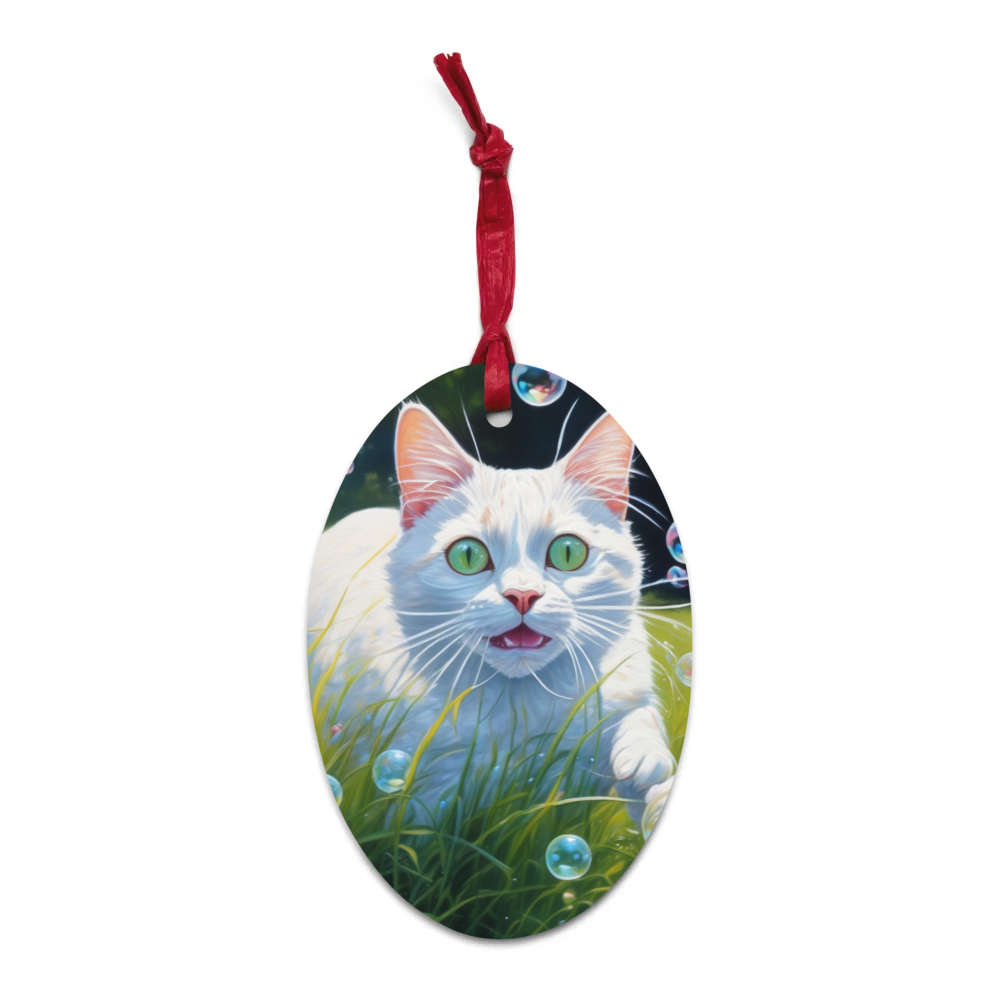 PugMug Custom White Companion Cat Wooden Ornament
