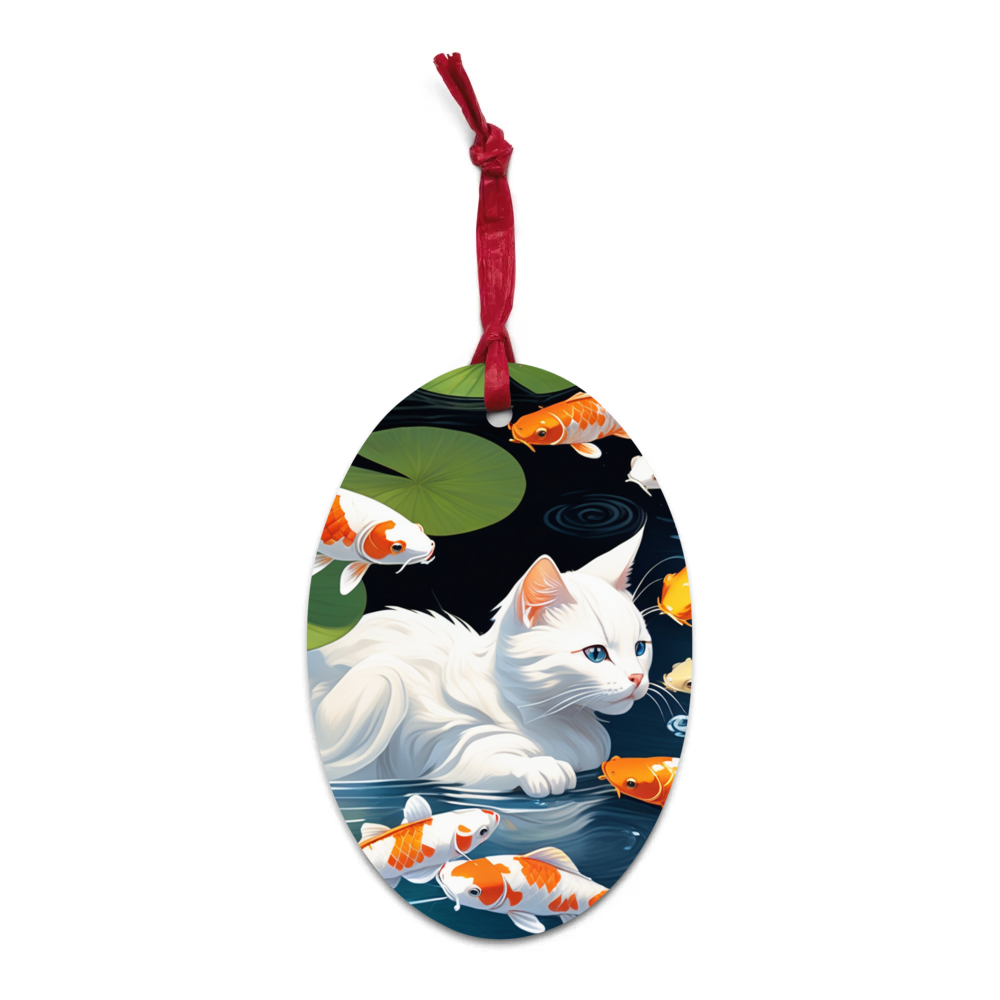 PugMug Custom White Companion Cat Wooden Ornament