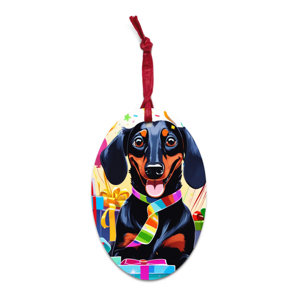 PugMug Custom Black Dachshund Wooden Ornament