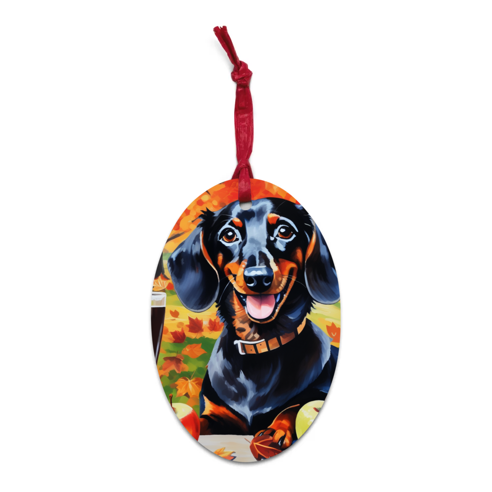 PugMug Custom Black Dachshund Wooden Ornament