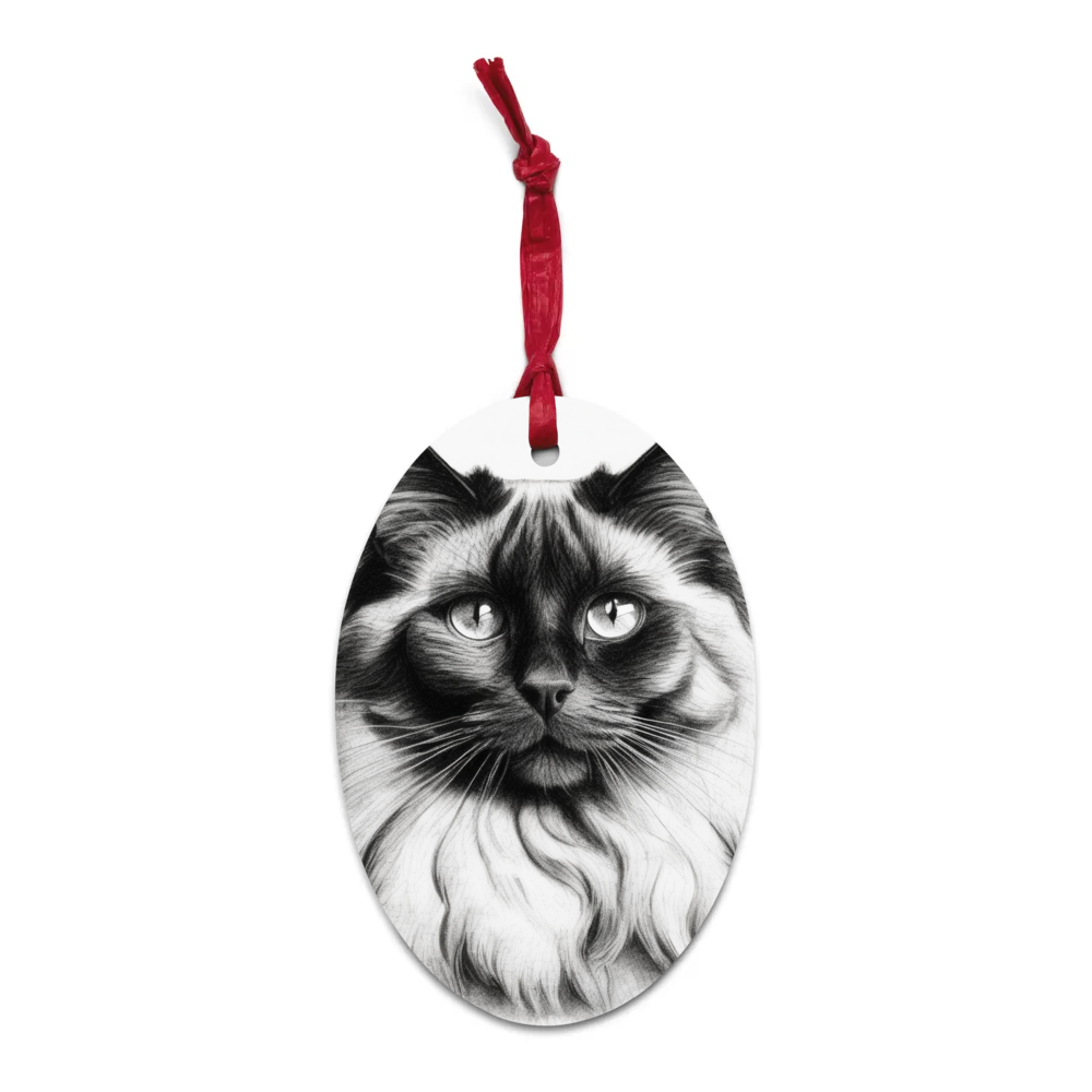 PugMug Custom Black Ragdoll Cat Wooden Ornament