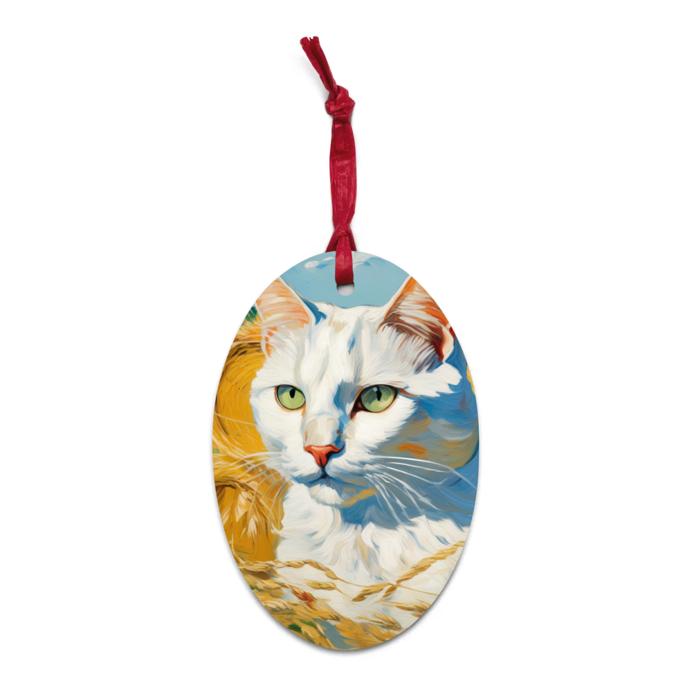 PugMug Custom White Companion Cat Wooden Ornament