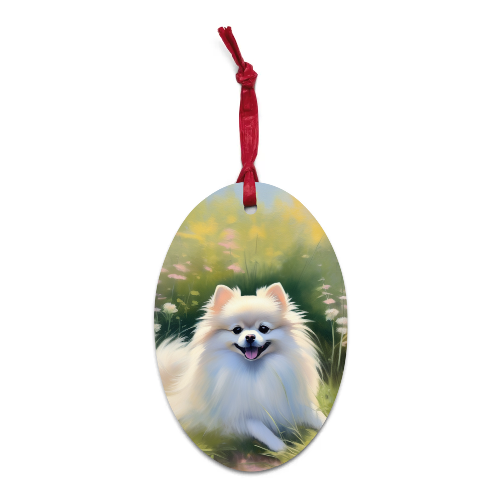 PugMug Custom White Pomeranian Wooden Ornament