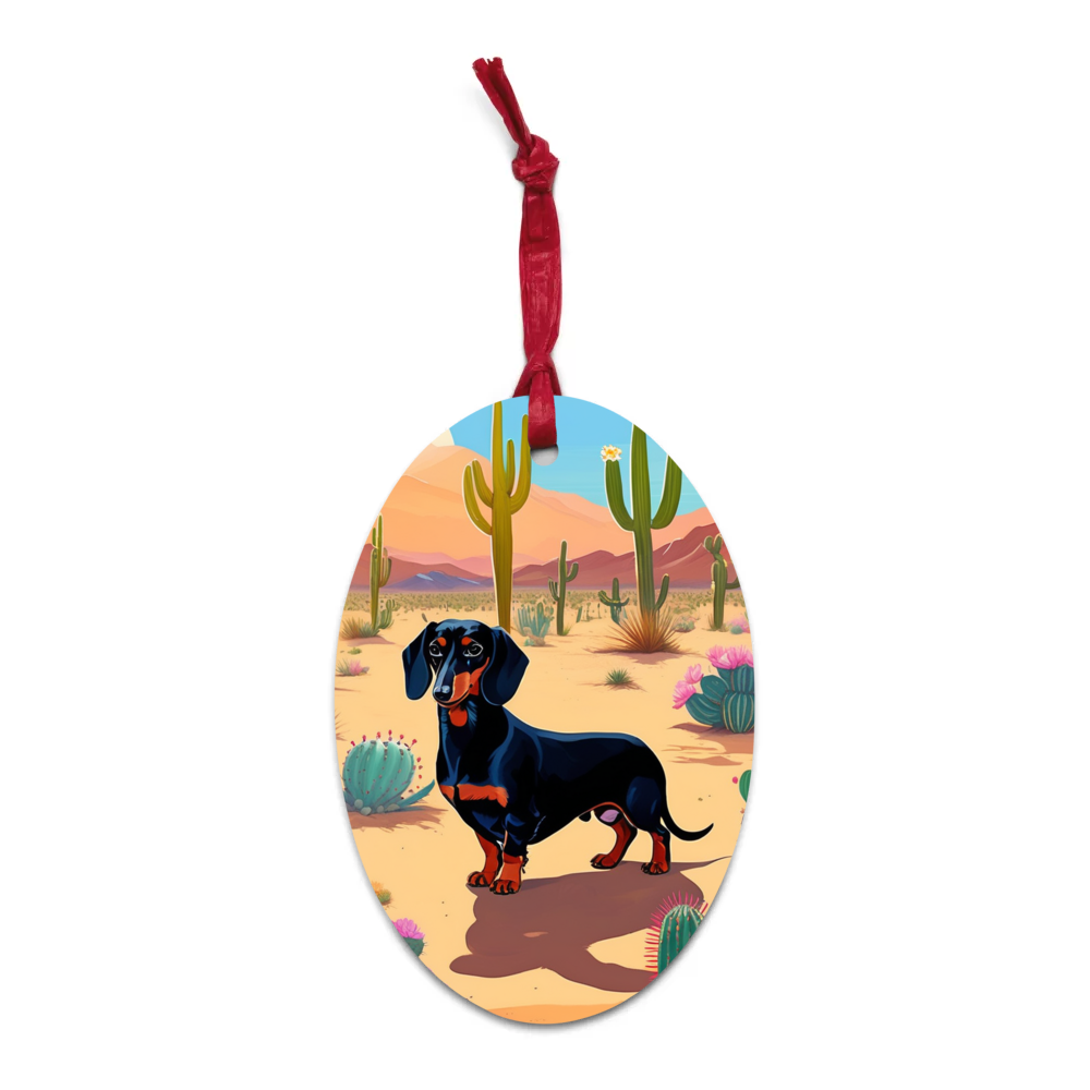 PugMug Custom Black Dachshund Wooden Ornament