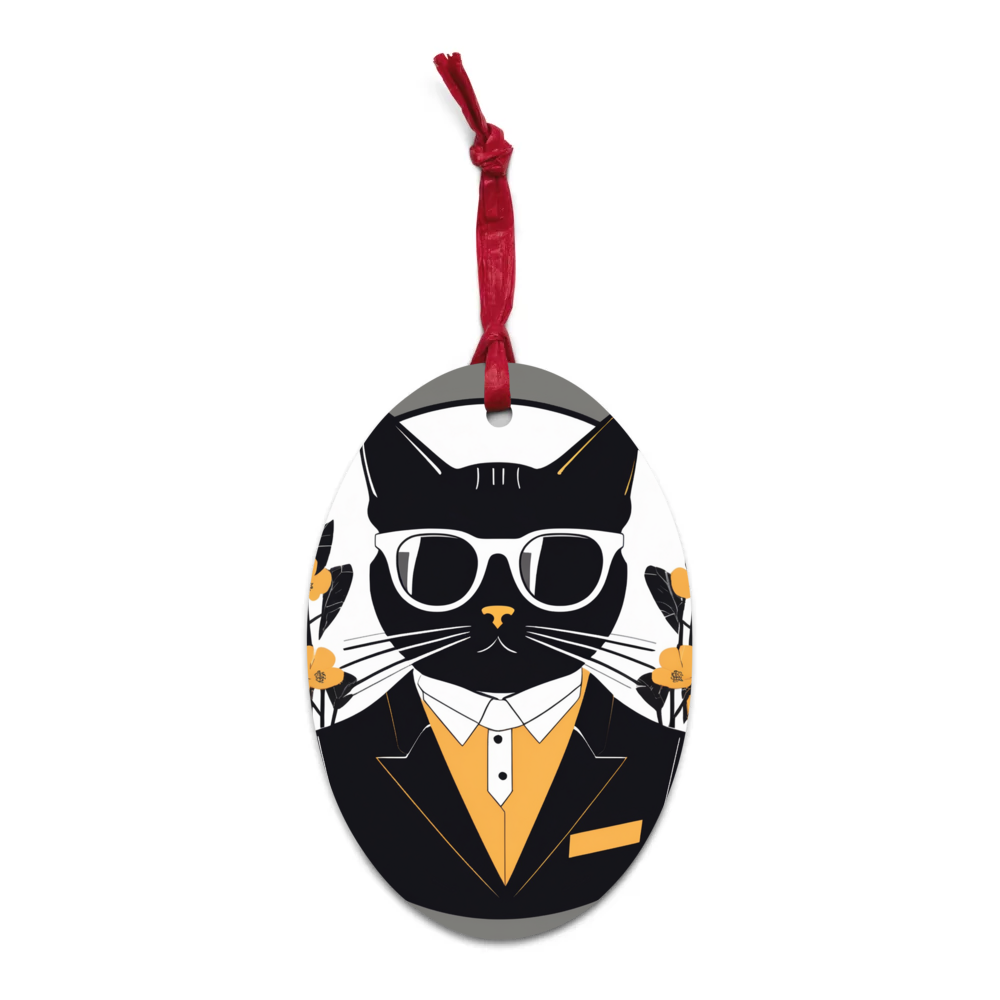 PugMug Custom Black Companion Cat Wooden Ornament