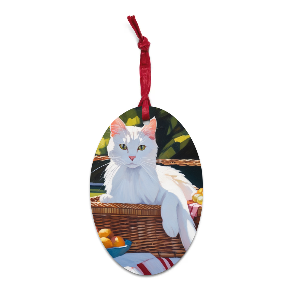 PugMug Custom White Companion Cat Wooden Ornament