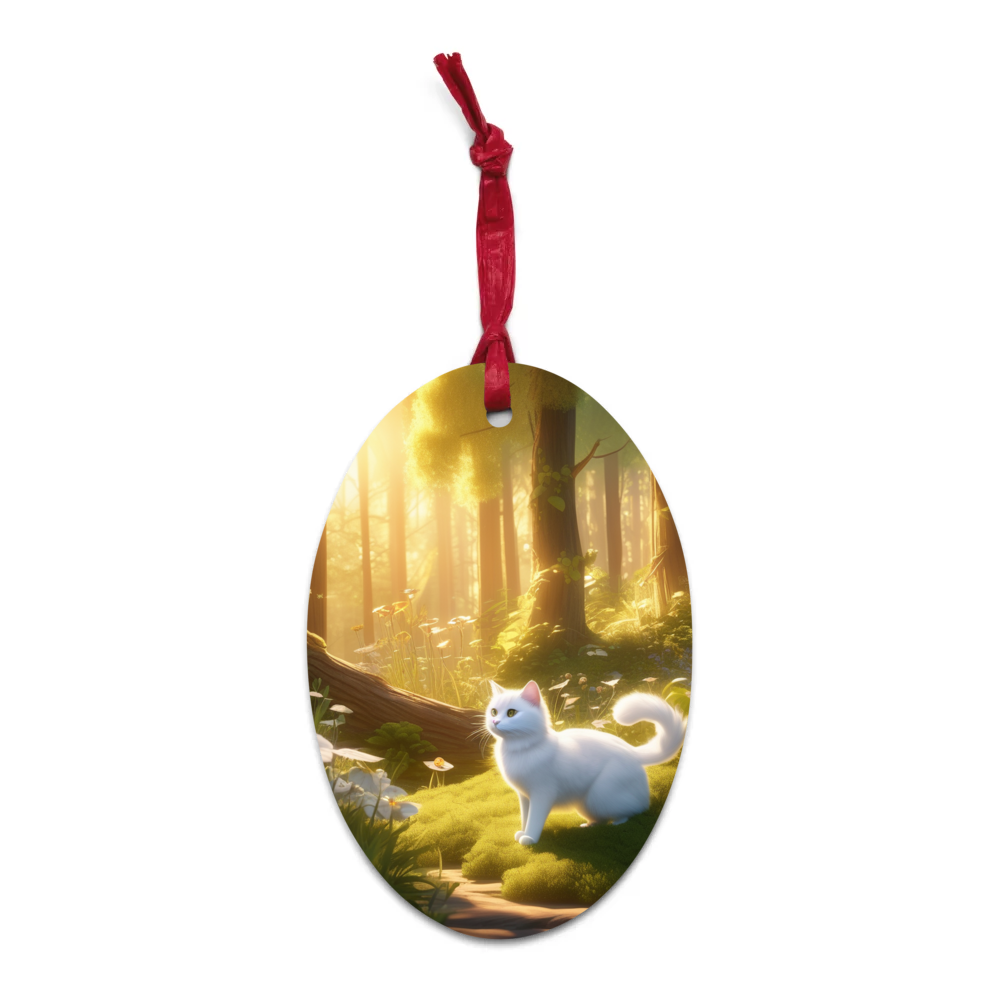 PugMug Custom White Companion Cat Wooden Ornament