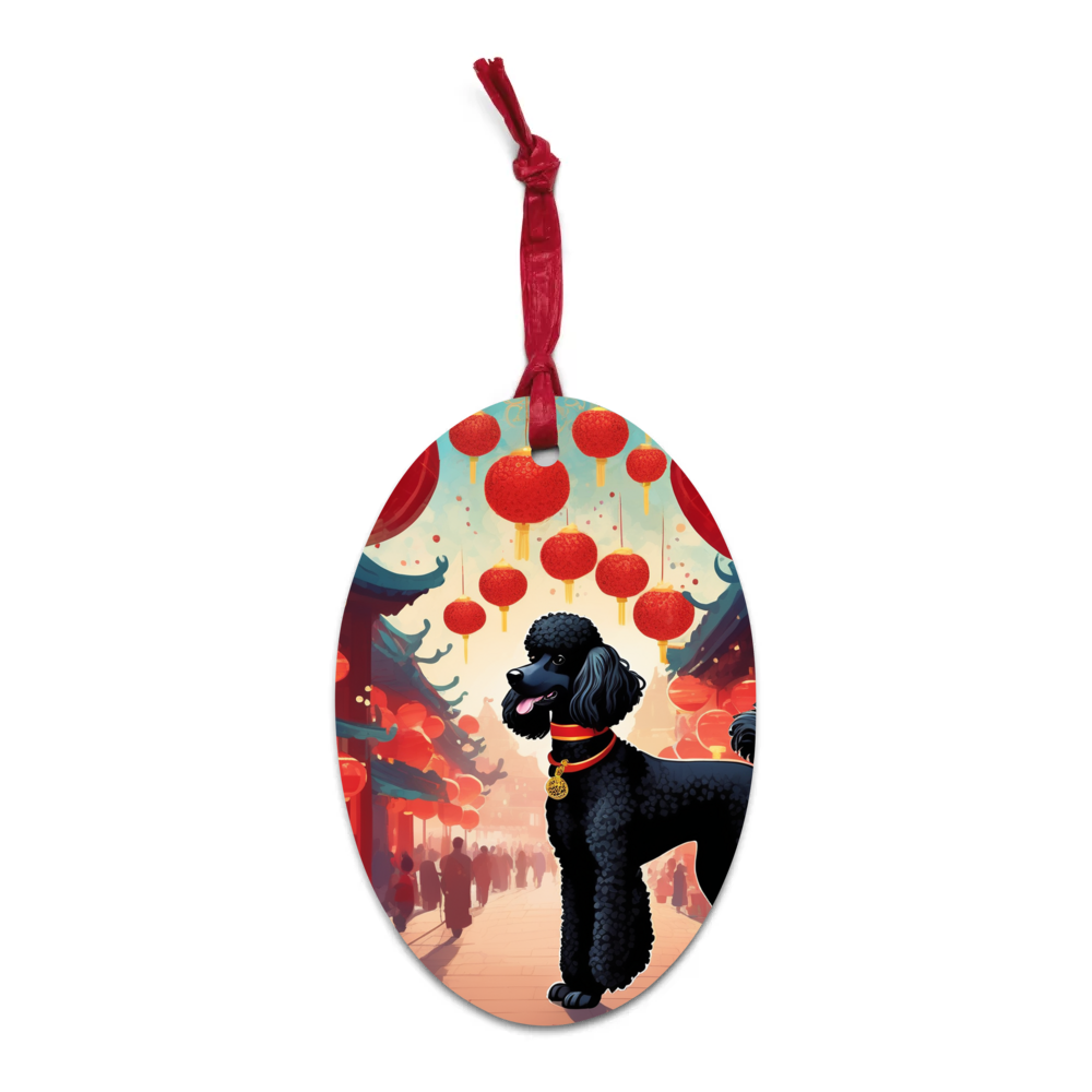 PugMug Custom Black Poodle Wooden Ornament
