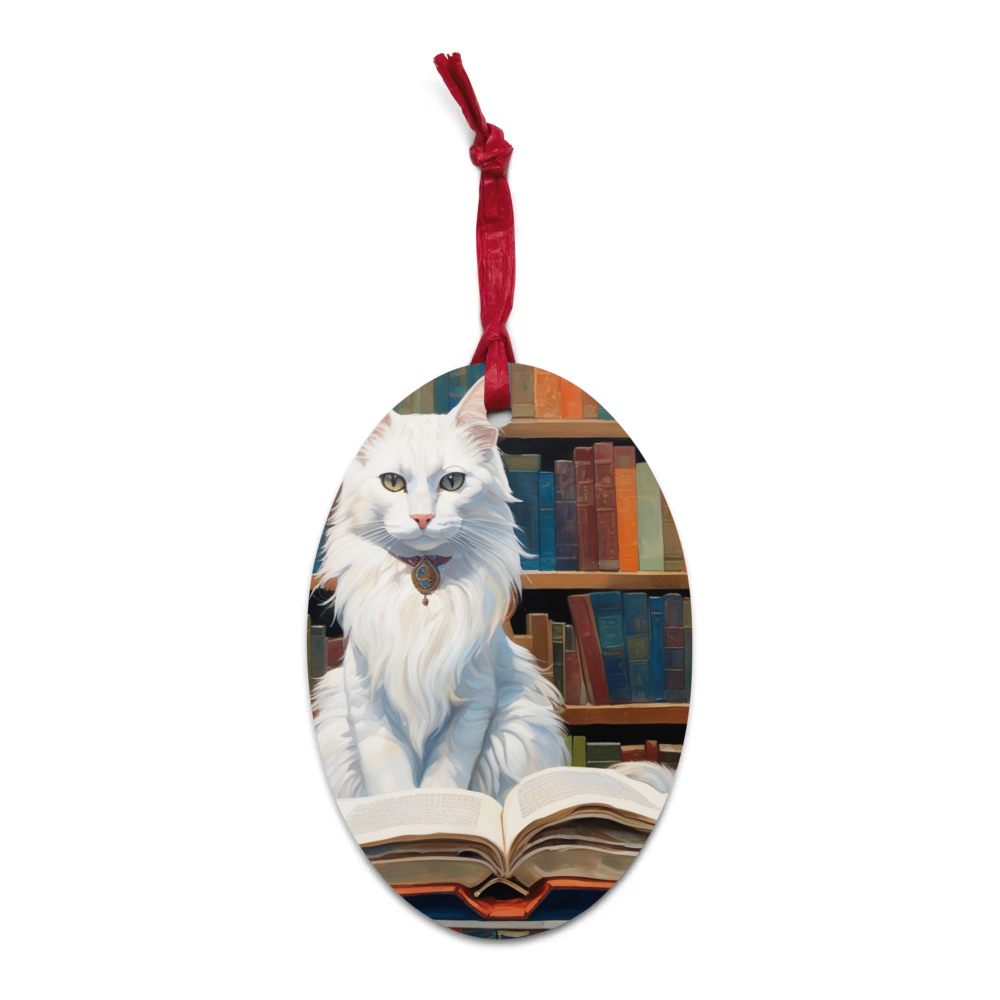 PugMug Custom White Companion Cat Wooden Ornament