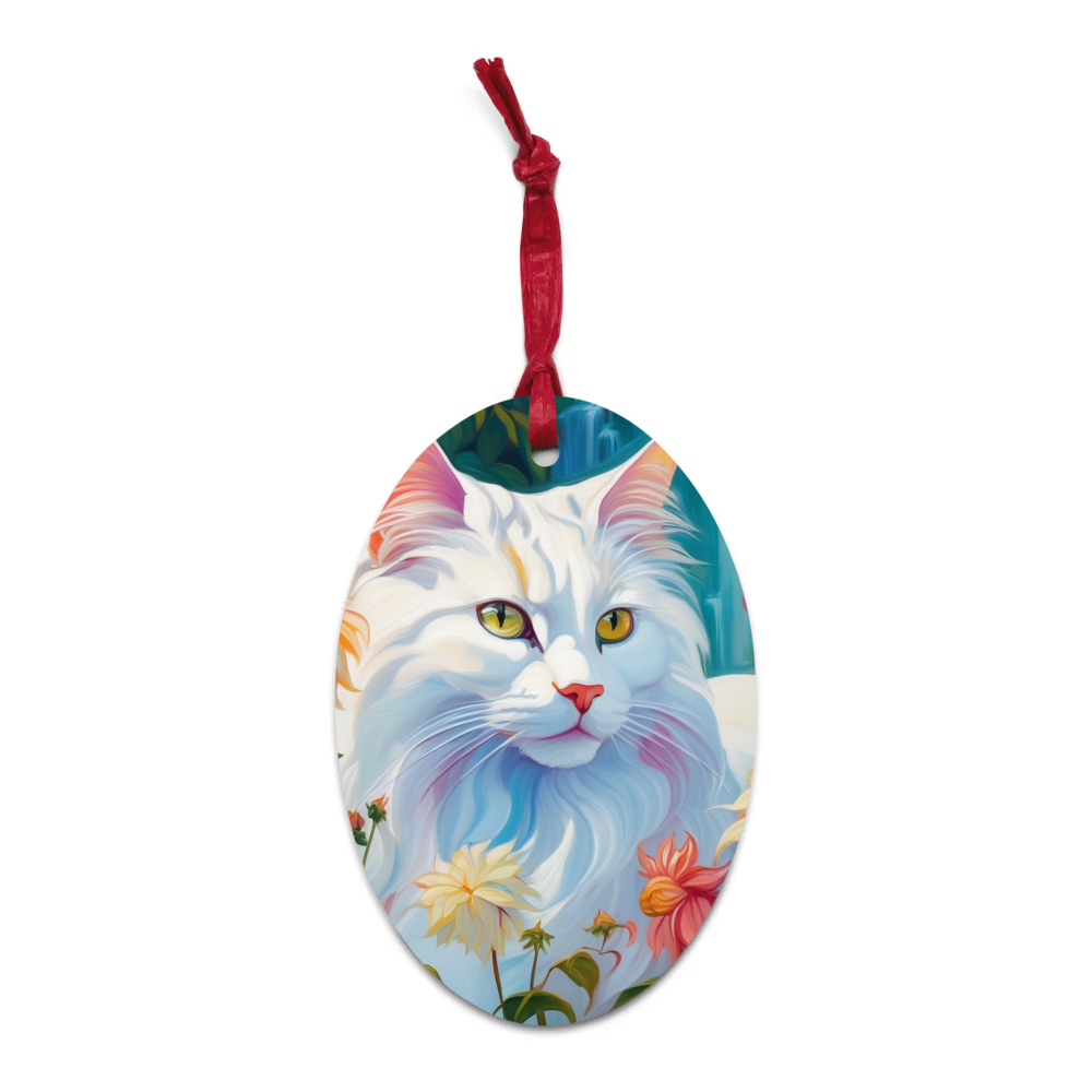 PugMug Custom White Companion Cat Wooden Ornament