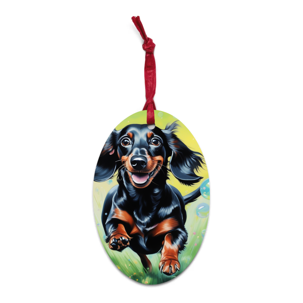 PugMug Custom Black Dachshund Wooden Ornament