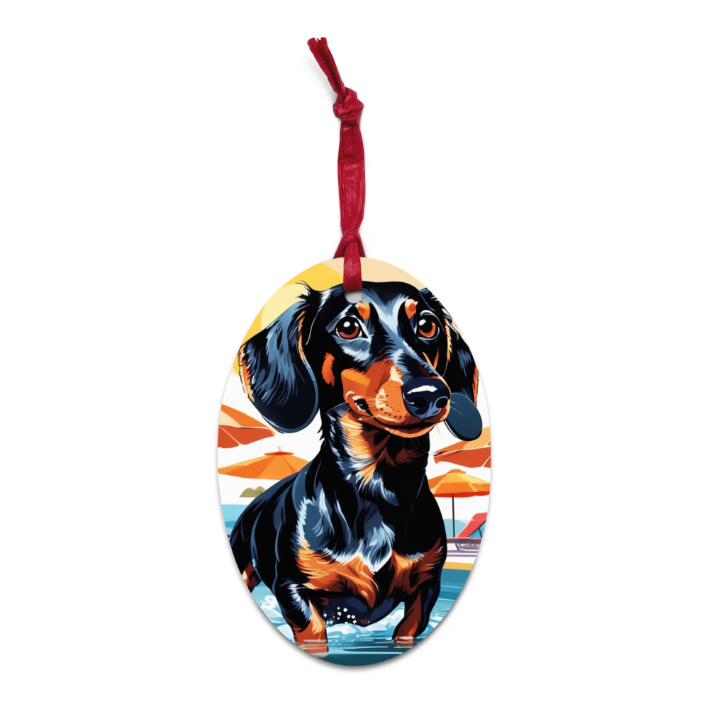 PugMug Custom Black Dachshund Wooden Ornament