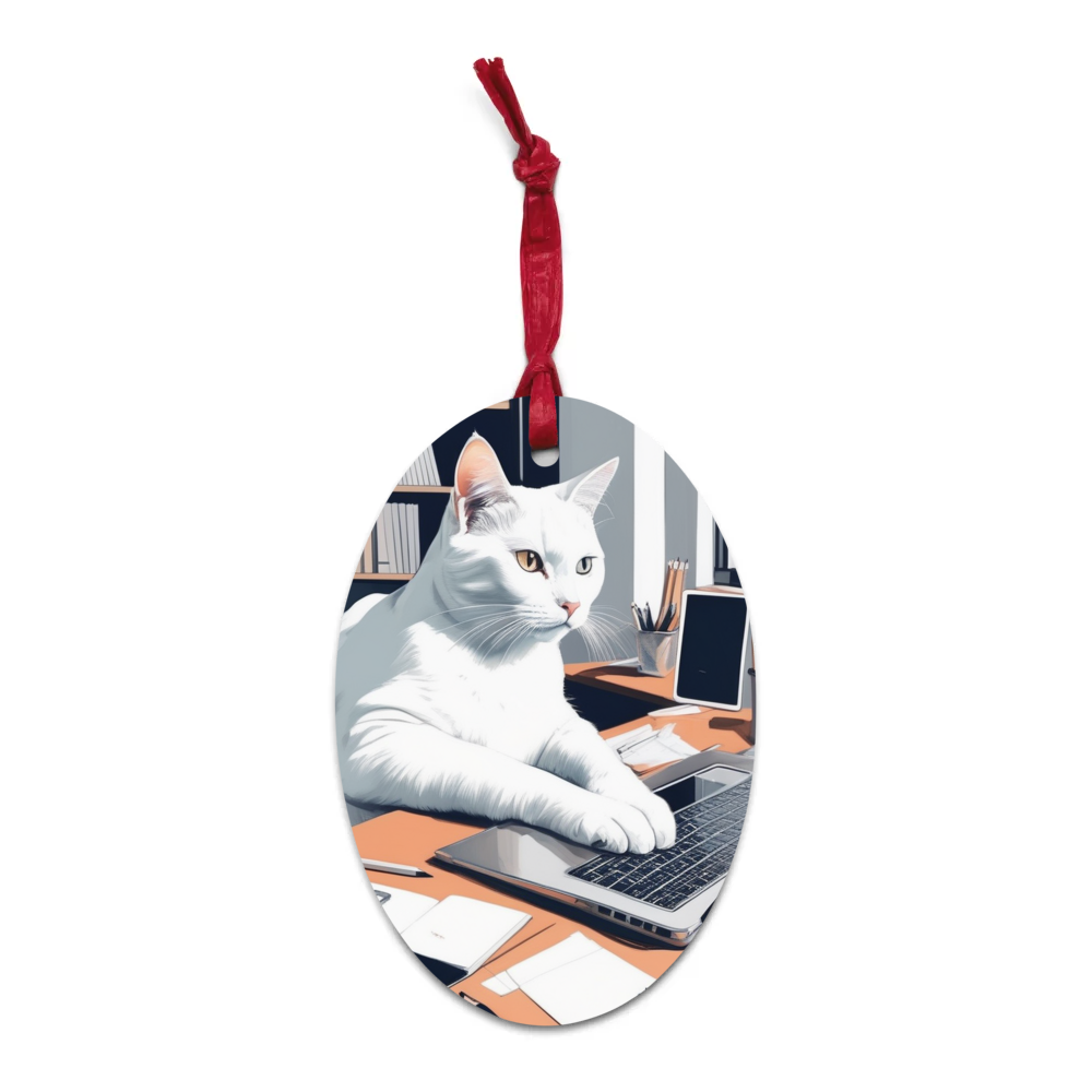 PugMug Custom White Companion Cat Wooden Ornament