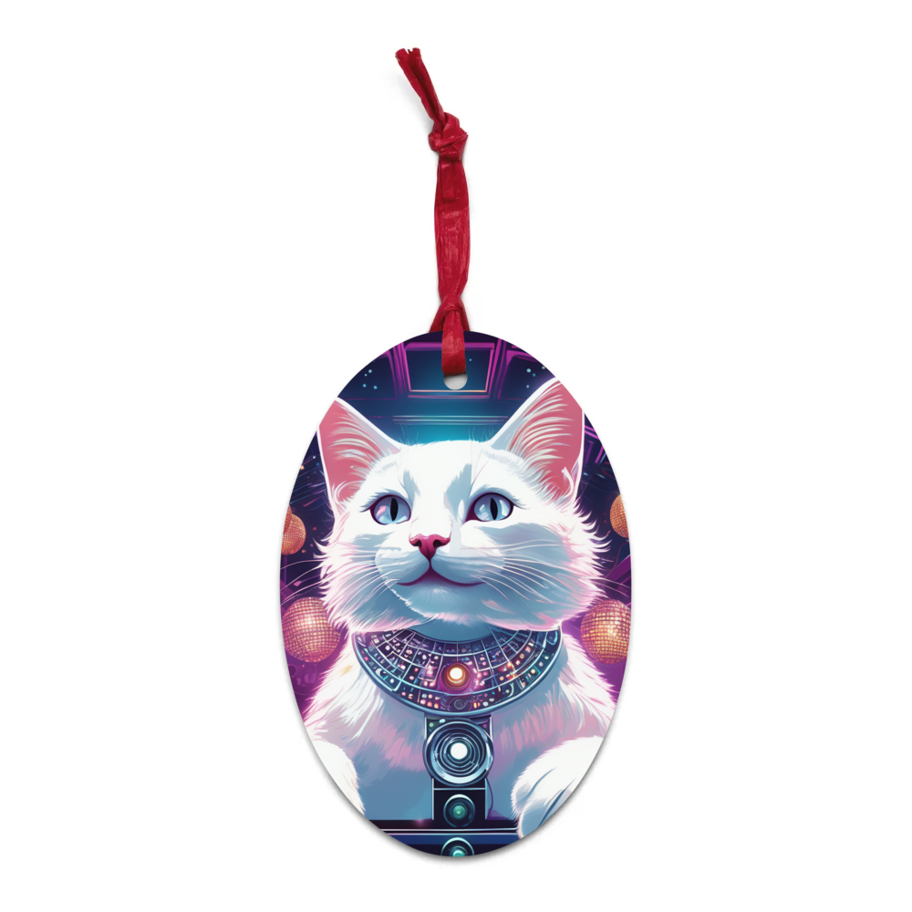 PugMug Custom White Companion Cat Wooden Ornament