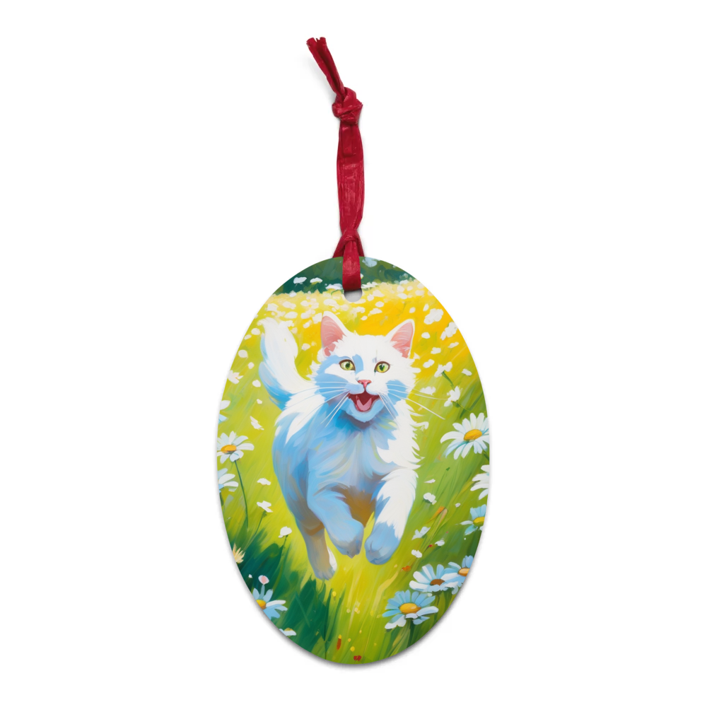 PugMug Custom White Companion Cat Wooden Ornament