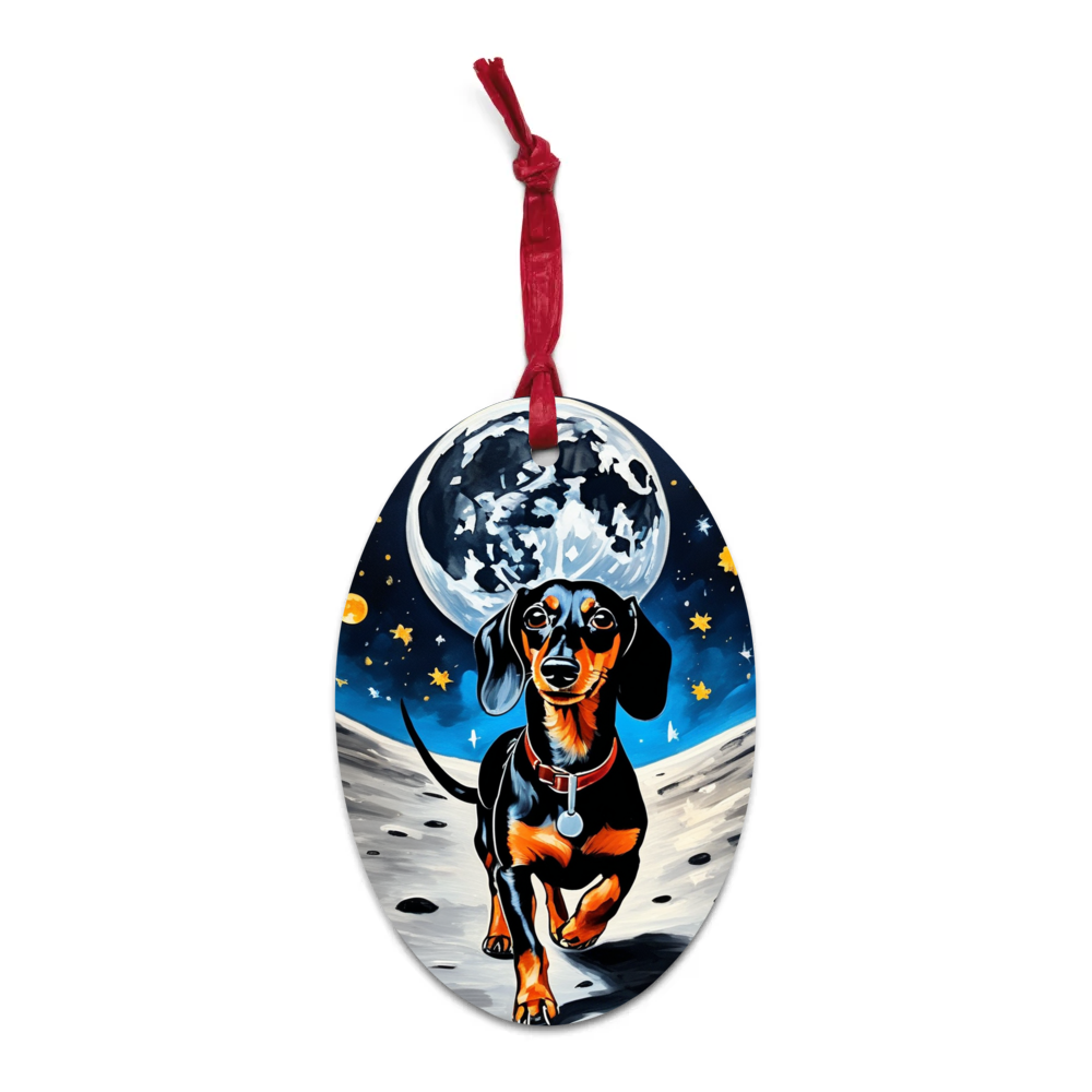 PugMug Custom Black Dachshund Wooden Ornament