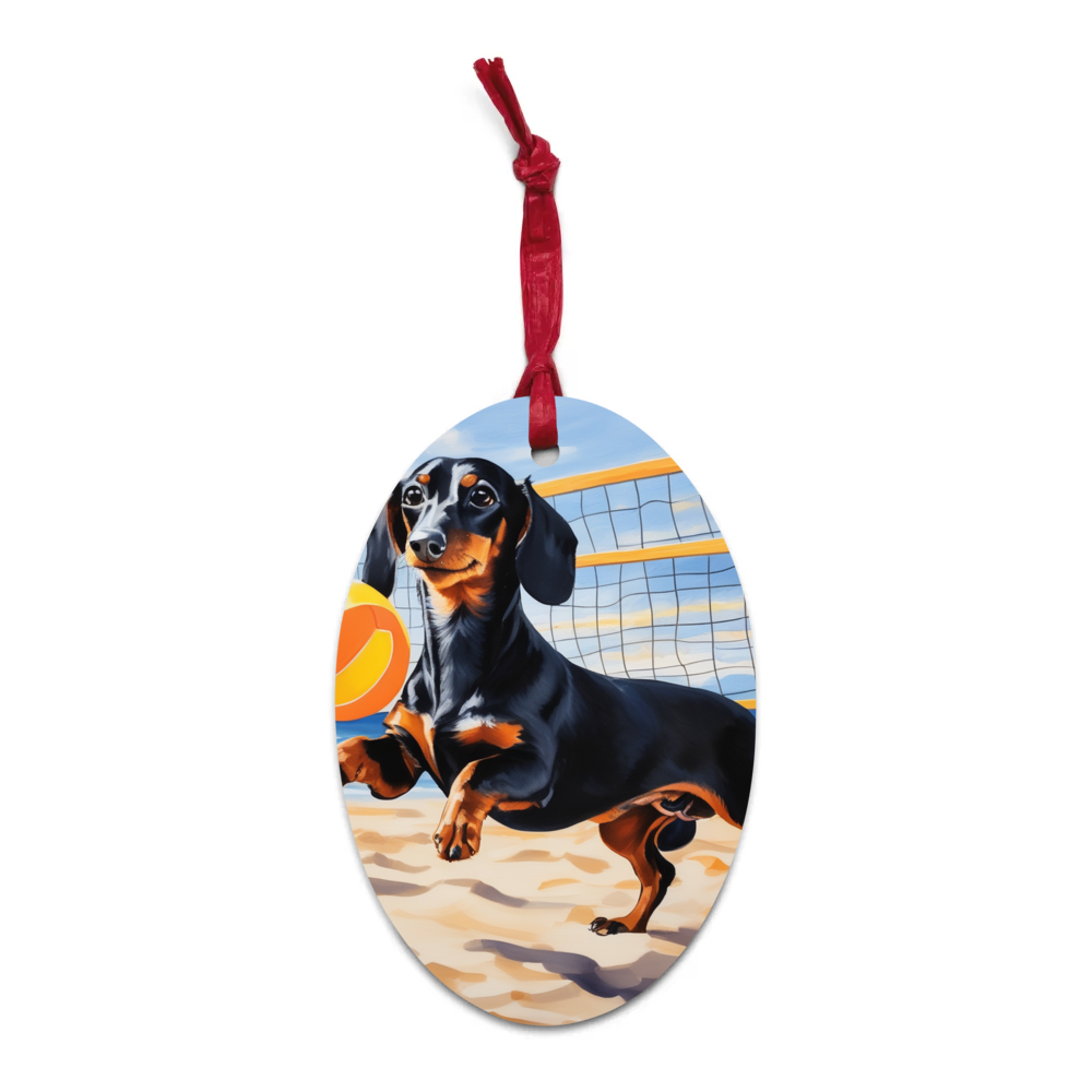 PugMug Custom Black Dachshund Wooden Ornament
