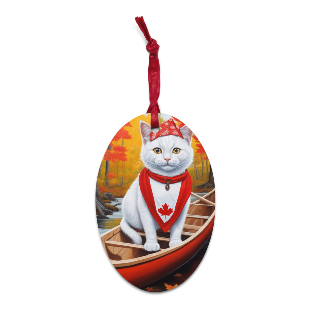 PugMug Custom White Companion Cat Wooden Ornament