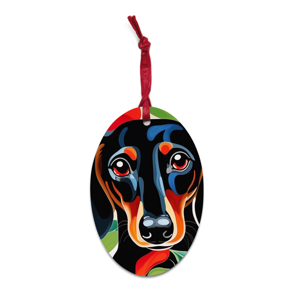 PugMug Custom Black Dachshund Wooden Ornament