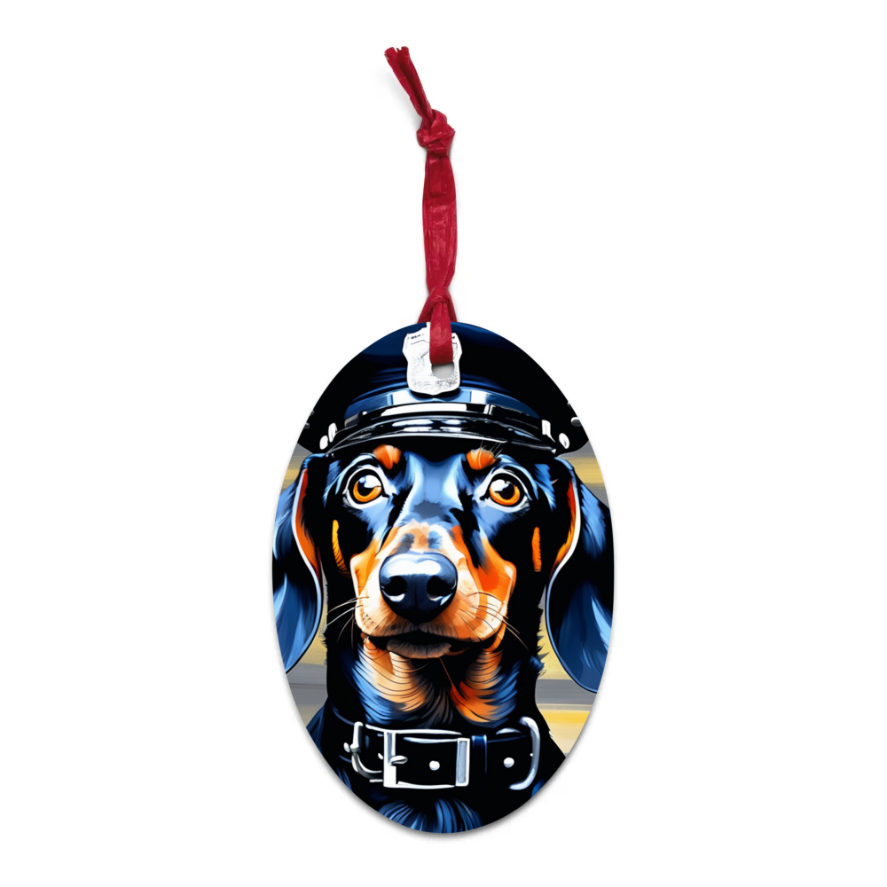 PugMug Custom Black Dachshund Wooden Ornament