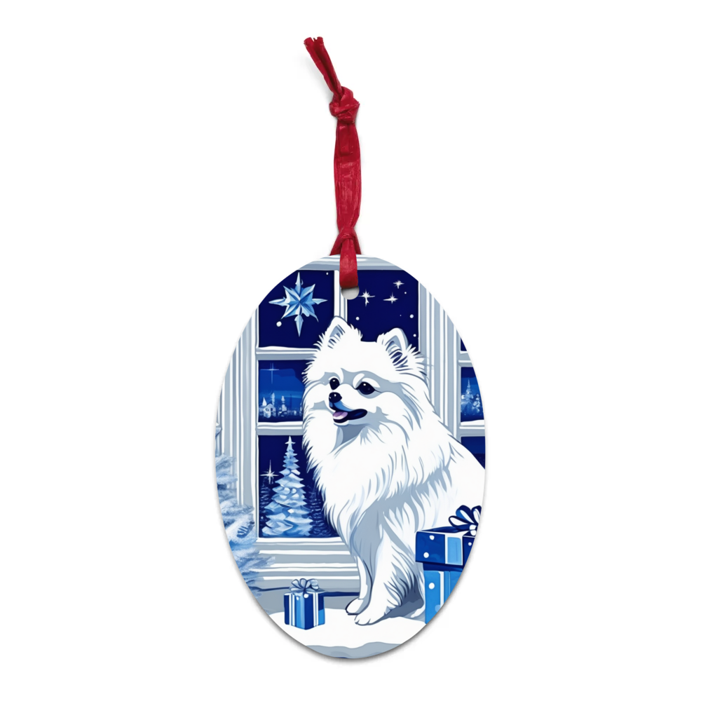 PugMug Custom White Pomeranian Wooden Ornament