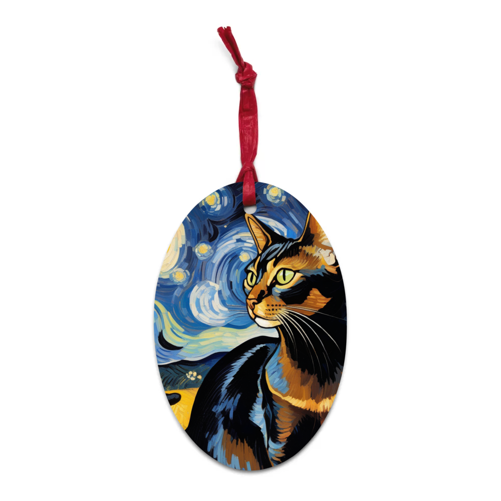 PugMug Custom Black Abyssinian Cat Wooden Ornament