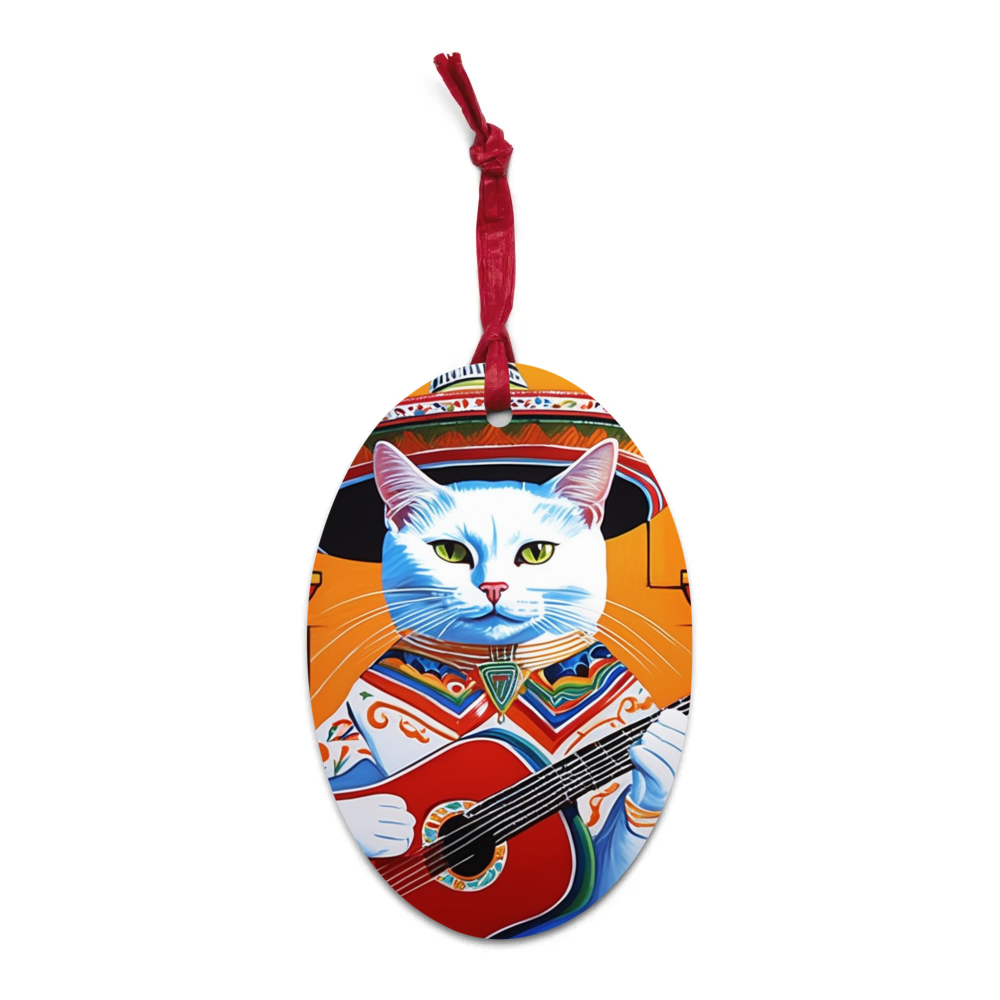 PugMug Custom White Companion Cat Wooden Ornament