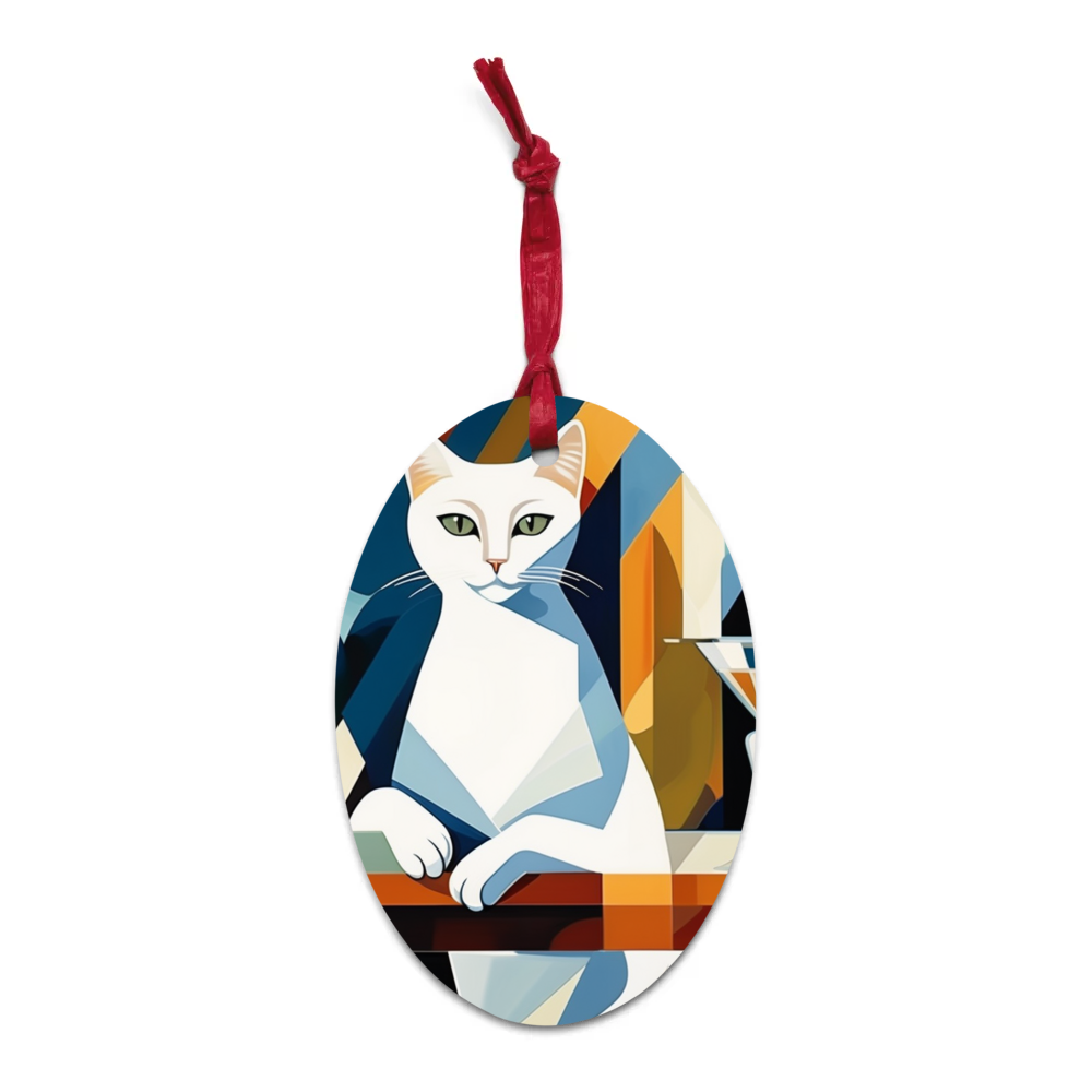 PugMug Custom White Companion Cat Wooden Ornament