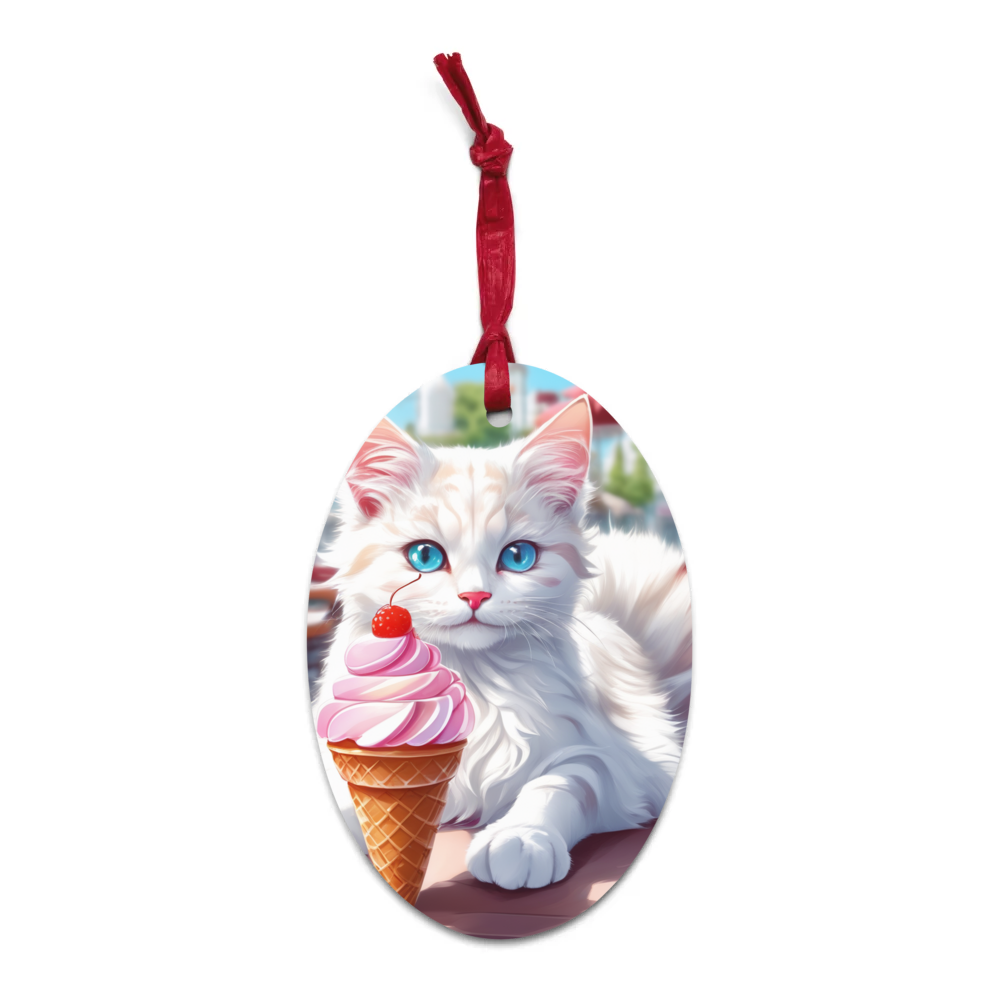 PugMug Custom White Companion Cat Wooden Ornament