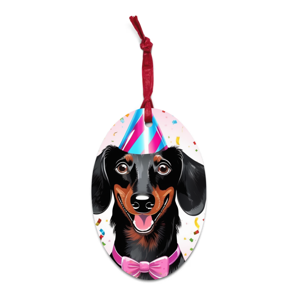 PugMug Custom Black Dachshund Wooden Ornament