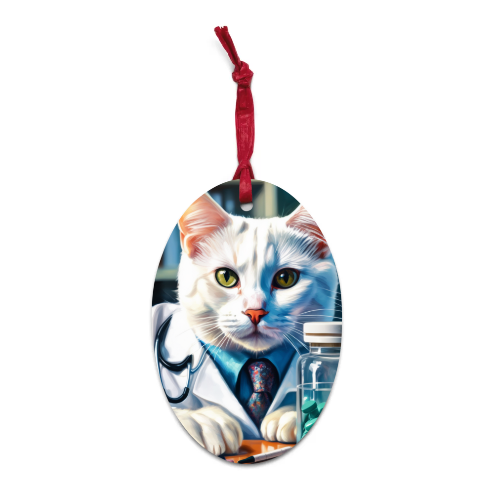 PugMug Custom White Companion Cat Wooden Ornament