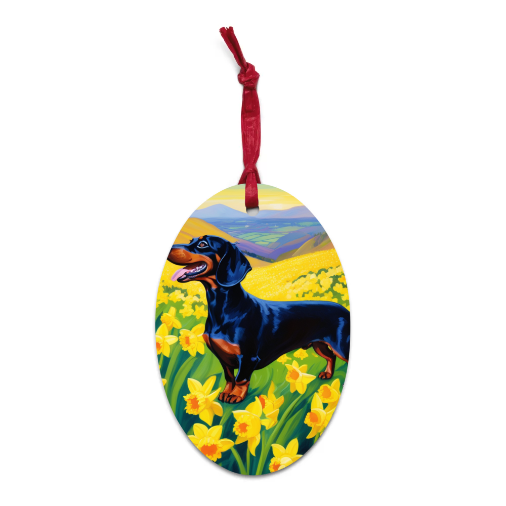 PugMug Custom Black Dachshund Wooden Ornament