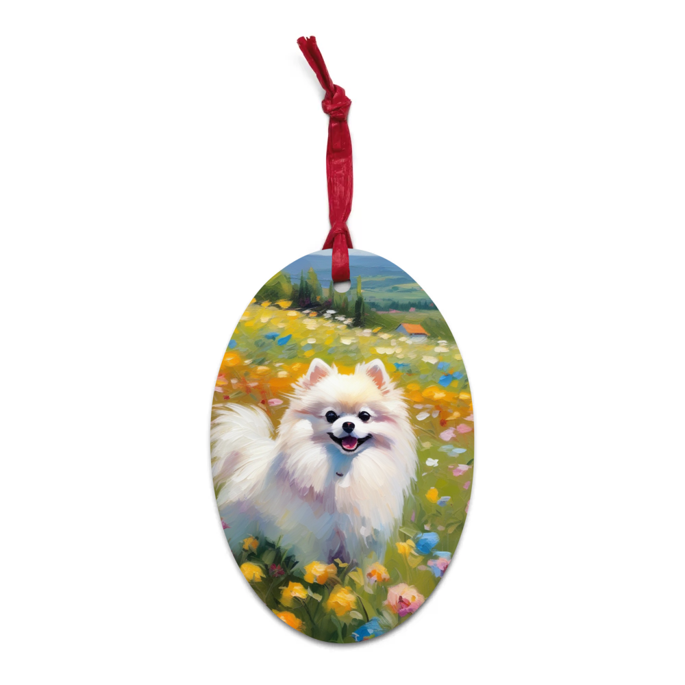 PugMug Custom White Pomeranian Wooden Ornament