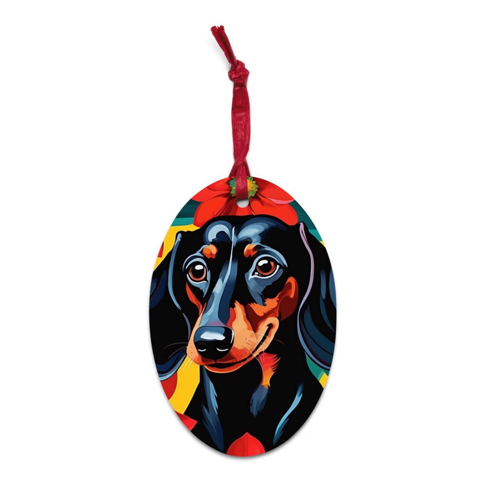 PugMug Custom Black Dachshund Wooden Ornament